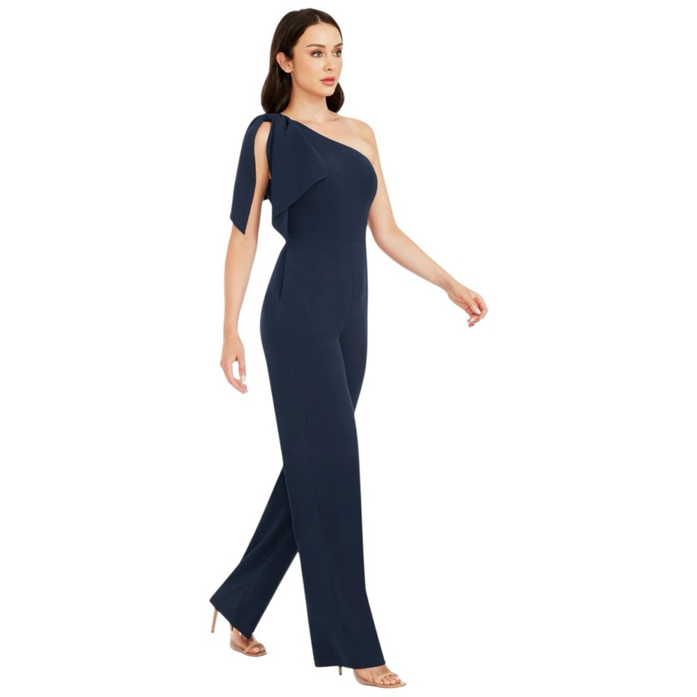 DRESS THE POPULATION Tiffany One Shoulder Bow Jumpsuit Navy Blue XL NWT $248 - Picture 9 of 9